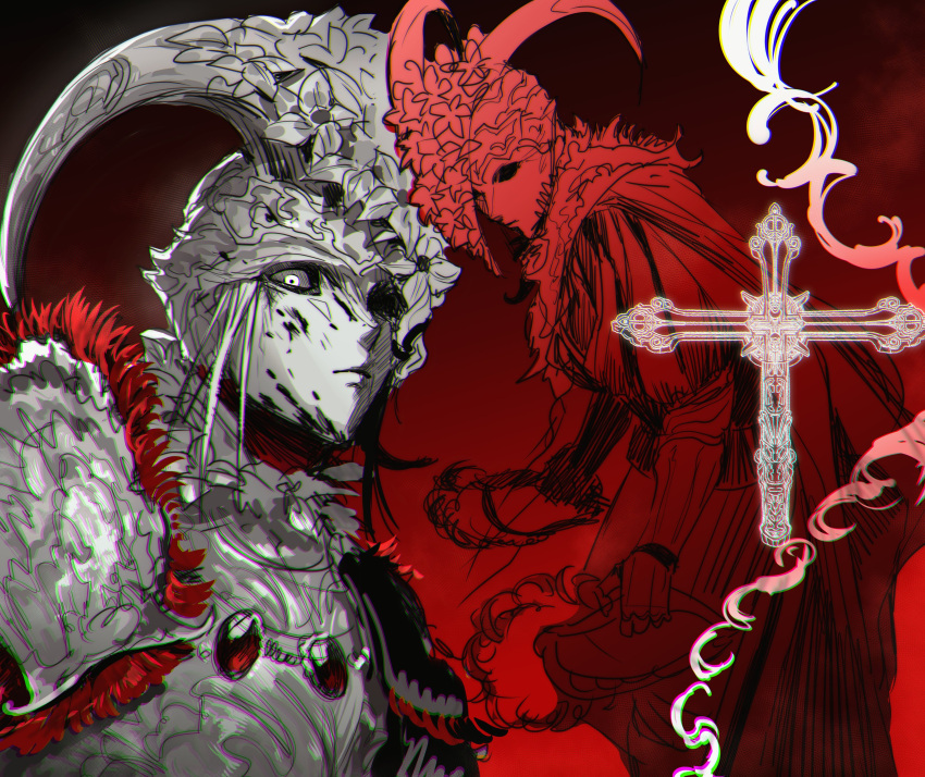 1boy, absurdres, armor, black_blood, blood, blood_on_face, closed_mouth, cross