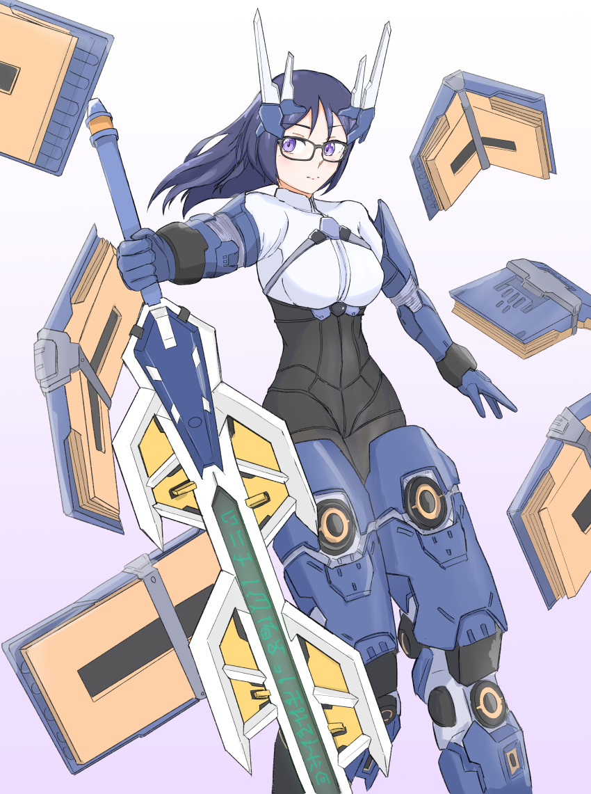 1girl, absurdres, alice_gear_aegis, black-framed_eyewear, blue_hair, glasses, highres, long_hair