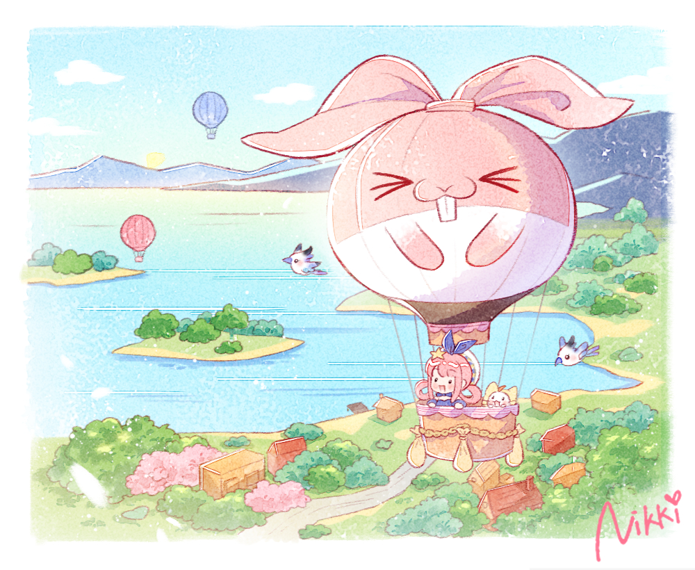 1girl, ahoge, aircraft, animal, artist_request, beret, bird, black_eyes