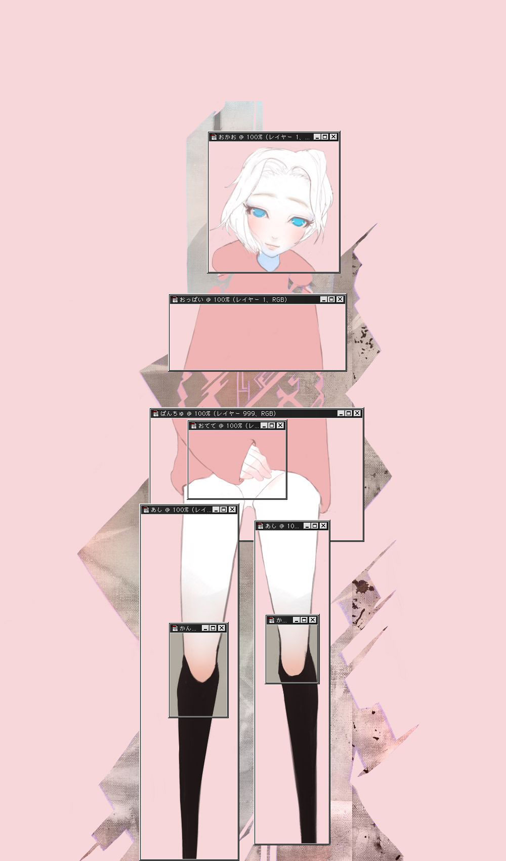 blonde_hair, blue_eyes, blush, dskb, frame, highres, kneehighs, panties