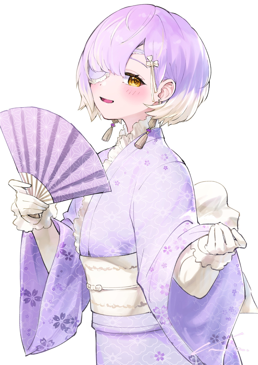 .live, 1girl, absurdres, amagami_ame, earrings, eyepatch, frilled_kimono, frills
