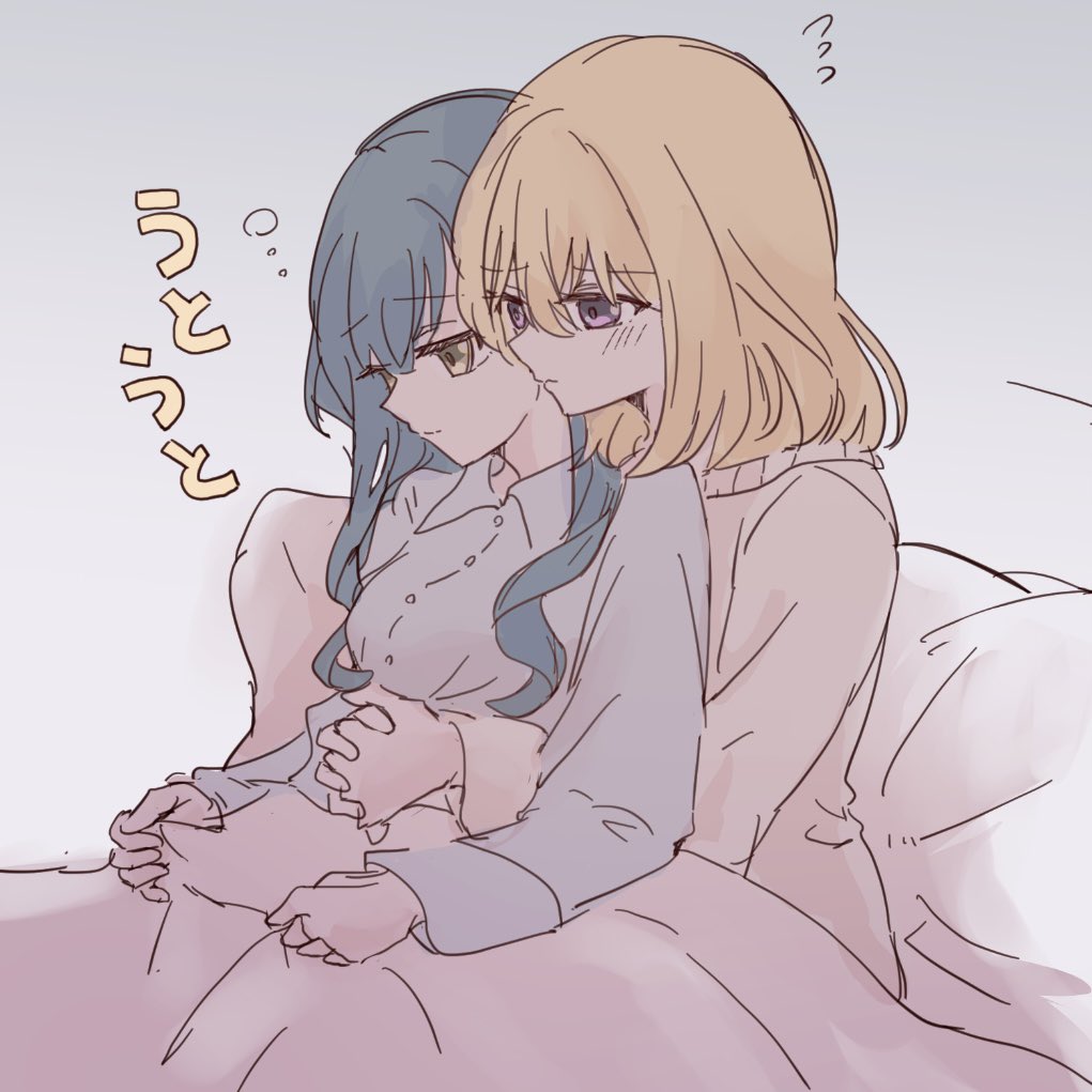 2girls, bang_dream!, bang_dream!_it's_mygo!!!!!, blonde_hair, blue_hair, blush, closed_mouth, collared_shirt