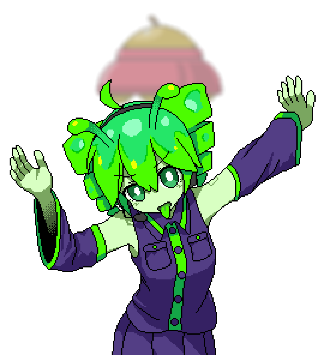 1girl, ahoge, alternate_hair_color, antennae, arm_tattoo, arms_up, atena_fumei, black_hairband