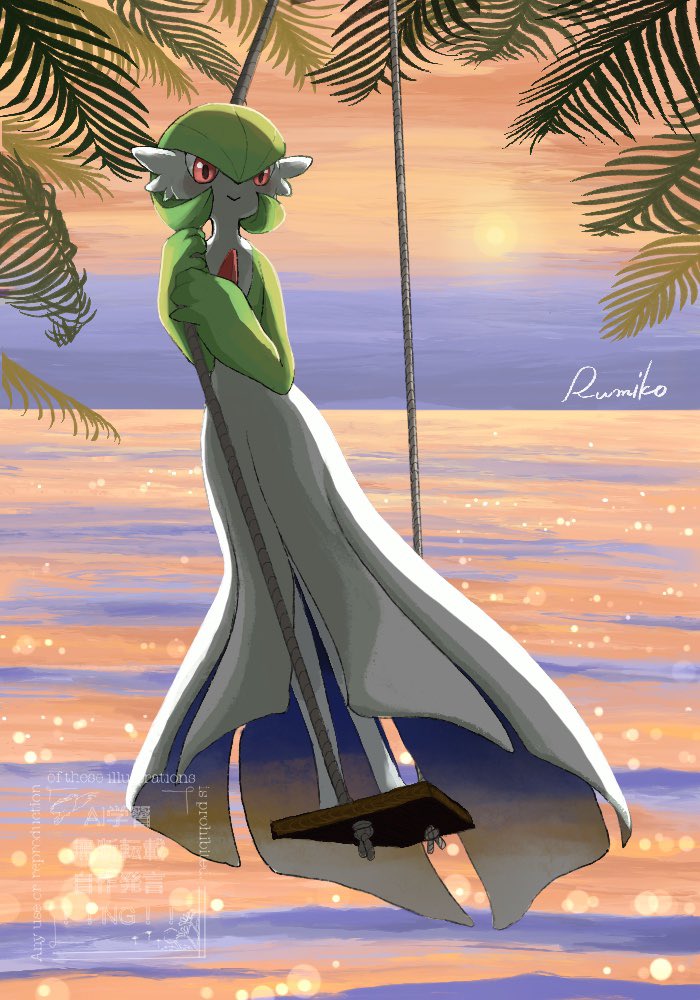 artist_name, bob_cut, colored_skin, dress, gardevoir, green_hair, green_skin, multicolored_skin