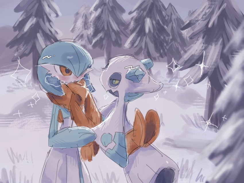 alternate_color, blue_hair, blue_skin, blush, bob_cut, colored_skin, froslass, gardevoir