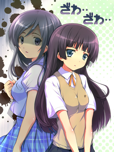 aragaki_ayase, back-to-back, black_eyes, black_hair, blue_eyes, empty_eyes, gokou_ruri, kashi