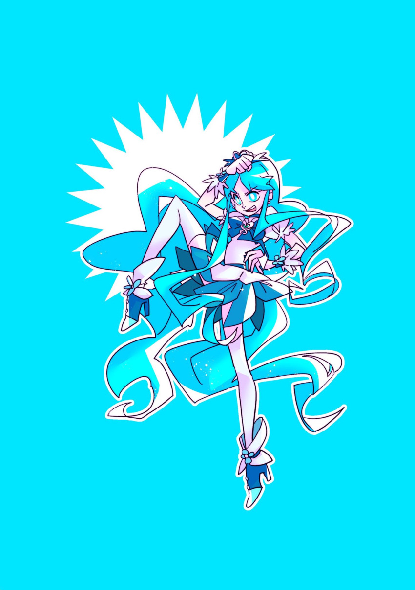 1girl, aqua_background, aqua_eyes, aqua_hair, cure_marine, full_body, hashtag-only_commentary, heartcatch_precure!