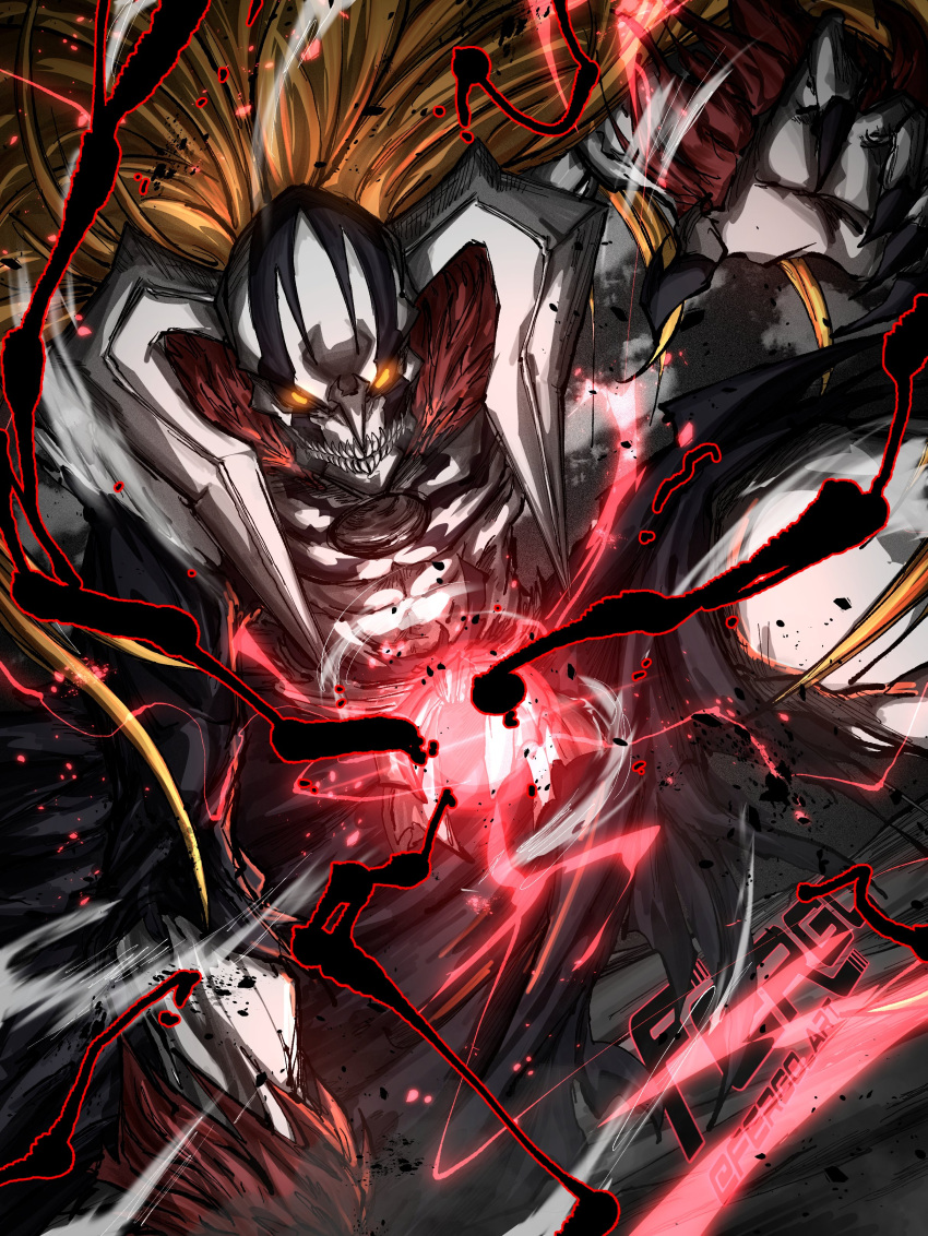 1boy, abs, absurdres, black_claws, black_robe, black_sclera, bleach, body_markings