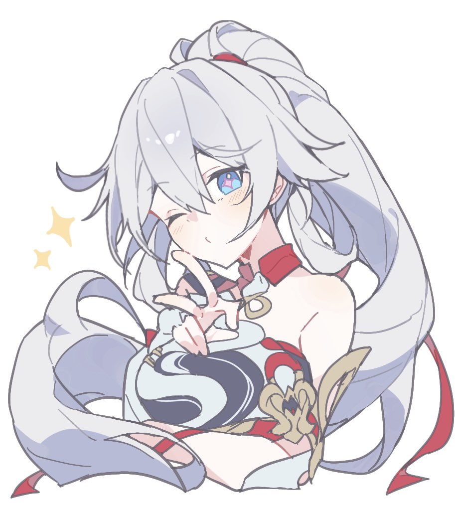 1girl, bare_shoulders, blue_eyes, commentary_request, cropped_torso, high_ponytail, honkai_(series), honkai_impact_3rd