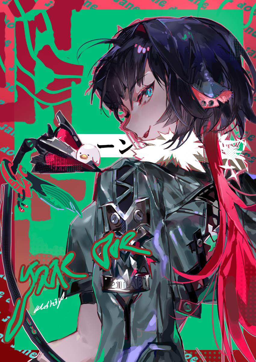 1girl, absurdres, animal_ears, black_hair, blue_eyes, commentary, ear_piercing, english_commentary