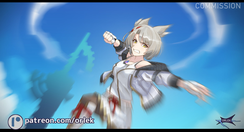 1girl, absurdres, animal_ears, bare_shoulders, black_pantyhose, cat_ears, cat_girl, clenched_hand