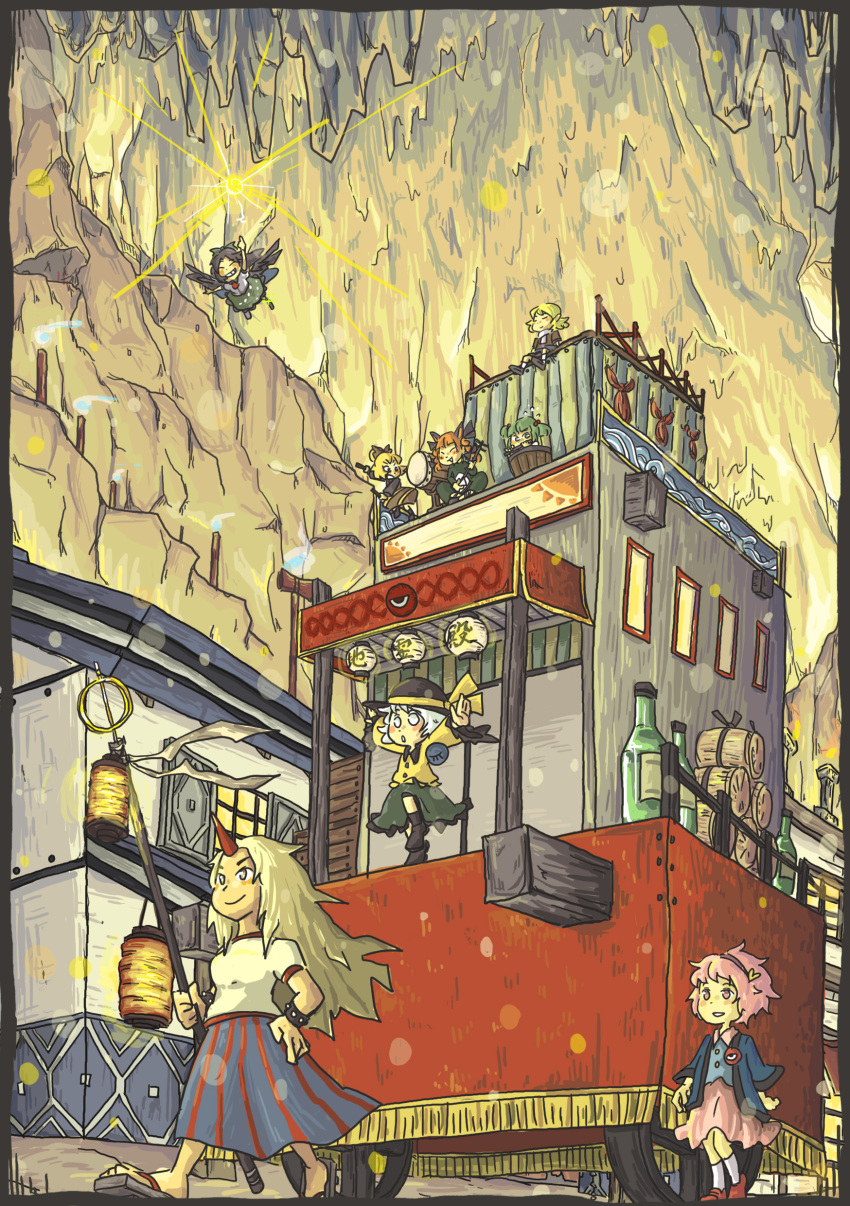 absurdres, highres, horn, hoshiguma_yuugi, kaenbyou_rin, kiga3bon, kisume, komeiji_koishi