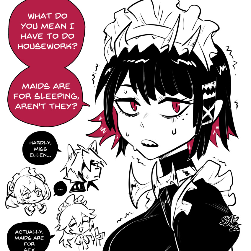 1boy, 3girls, alexandrina_sebastiane, black_hair, colored_inner_hair, corin_wickes, ellen_joe, english_commentary