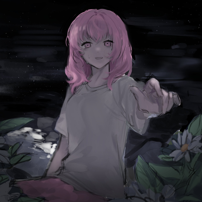 1girl, absurdres, bags_under_eyes, breasts, cowboy_shot, dosa_(_angrim5), flower, highres