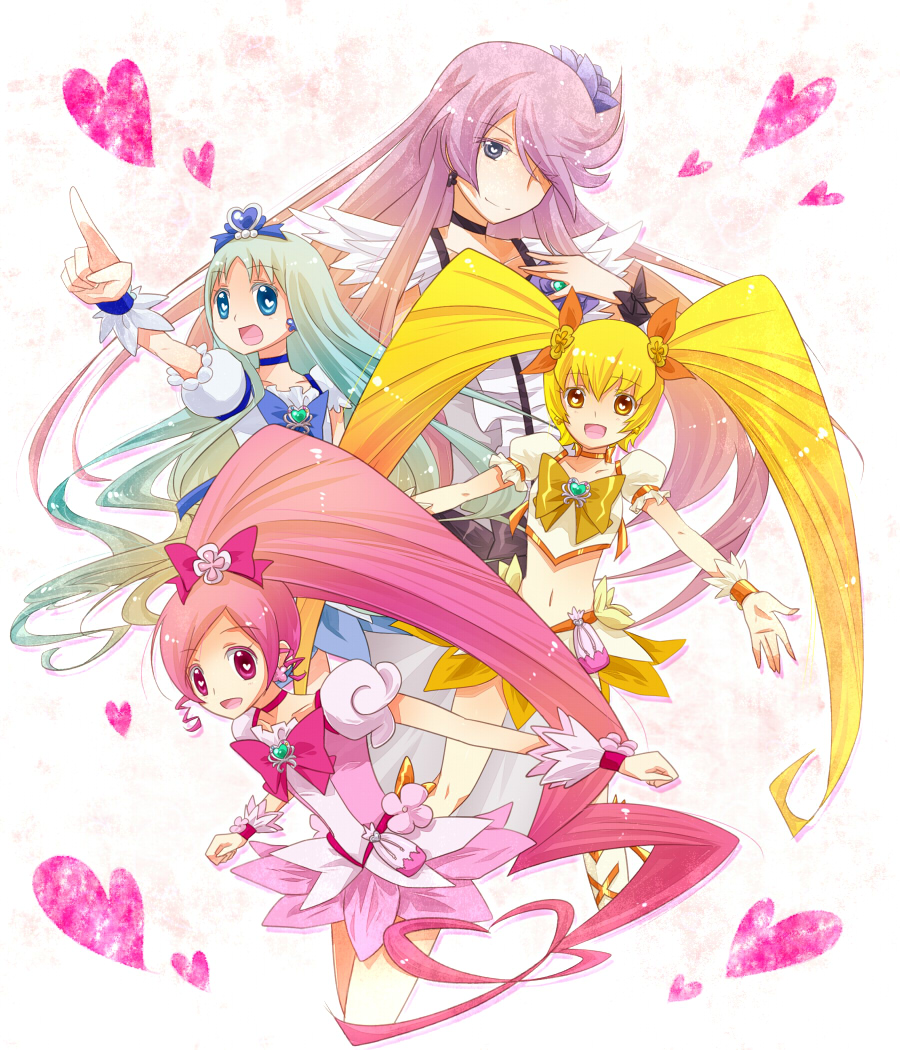blonde_hair, blue_eyes, blue_hair, boots, bow, choker, cure_blossom, cure_marine