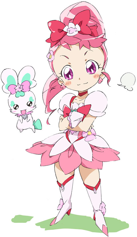 blush, boots, bow, chypre_(heartcatch_precure!), cosplay, crossed_arms, cure_blossom, cure_blossom_(cosplay)