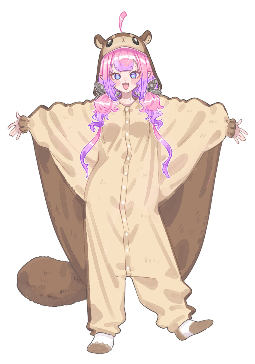 +_+, 1girl, absurdres, ahoge, animal_costume, black_ribbon, blue_eyes, blush