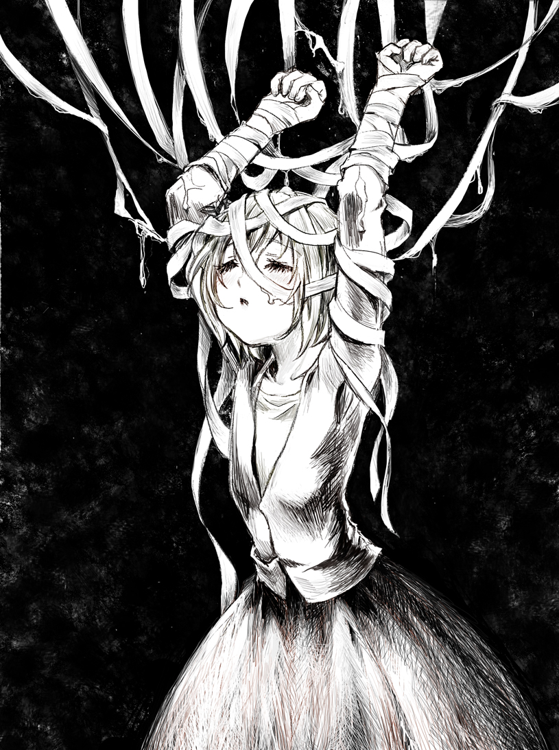bandage, closed_eyes, eyes_closed, inazuma_eleven, inazuma_eleven_(series), monochrome, natsuhachi, rushe_(inazuma_eleven)