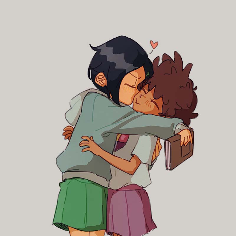 2girls, amphibia, anne_boonchuy, black_hair, blush, book, brown_hair, closed_eyes