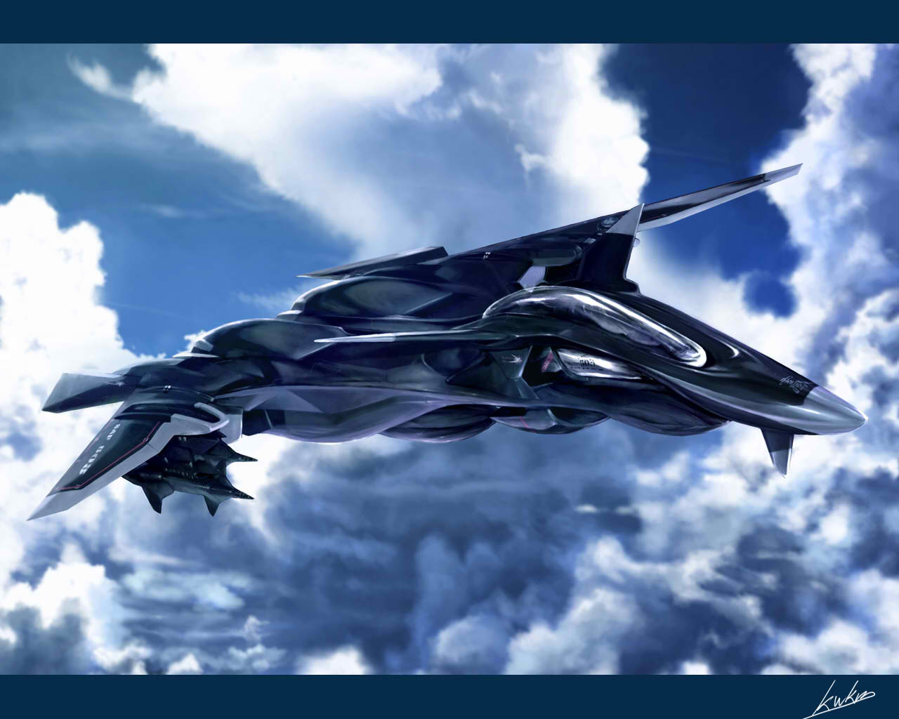 cloud, ffr-41md, ffr-41mr, jet, kawanakajima, letterboxed, no_humans, sentou_kaze_yukikaze, sentou_yousei_yukikaze, signature, sky