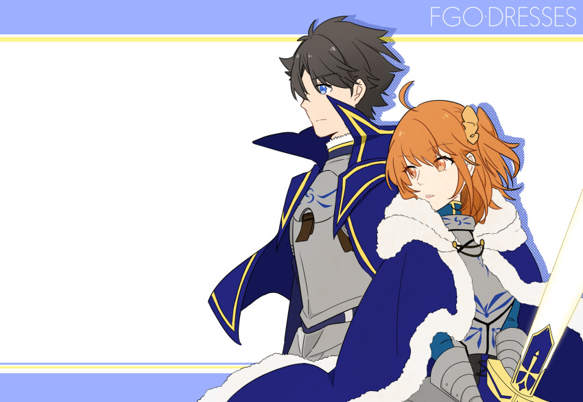 1boy, 1girl, absurdres, ahoge, armor, arthur_pendragon_(fate), arthur_pendragon_(fate)_(cosplay), artoria_pendragon_(fate)