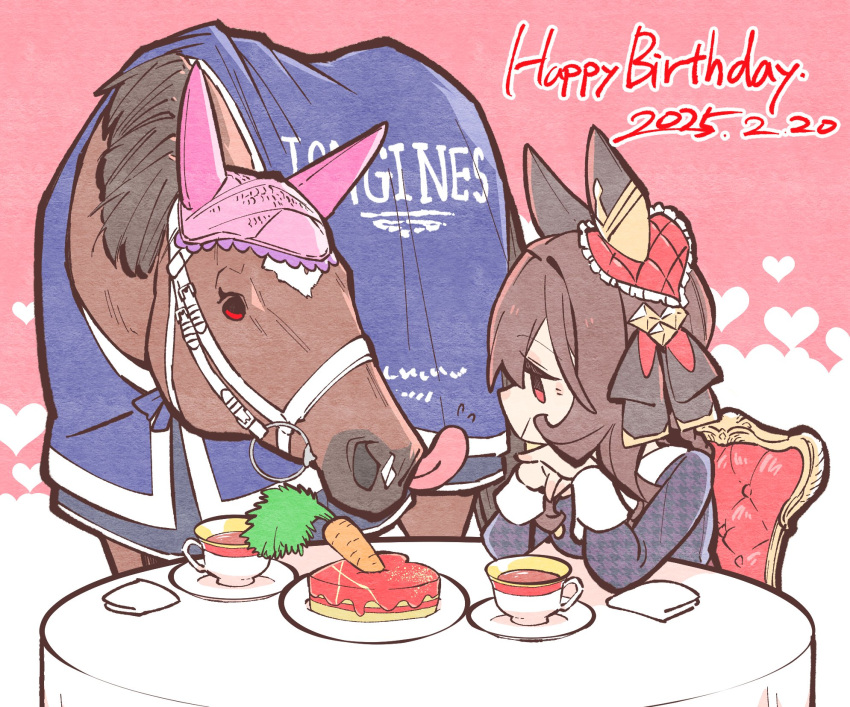 1girl, animal_ears, black_bow, blanket, bow, bridle, cake, carrot