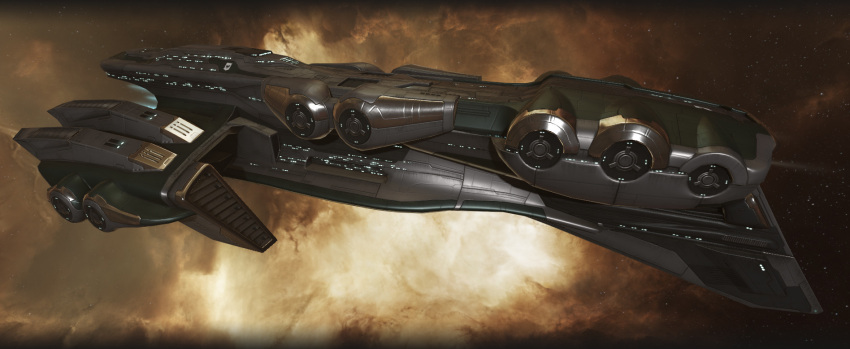 3d, attack_ship_(eve_online), battlecruiser_(eve_online), brown_background, clouds, commentary, dated_commentary, duvolle_laboratories_(eve_online)