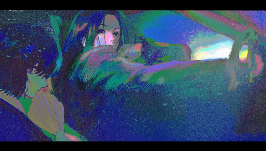 2boys, aaaaapleeeee, black_eyes, black_hair, car, closed_mouth, driving, empty_eyes