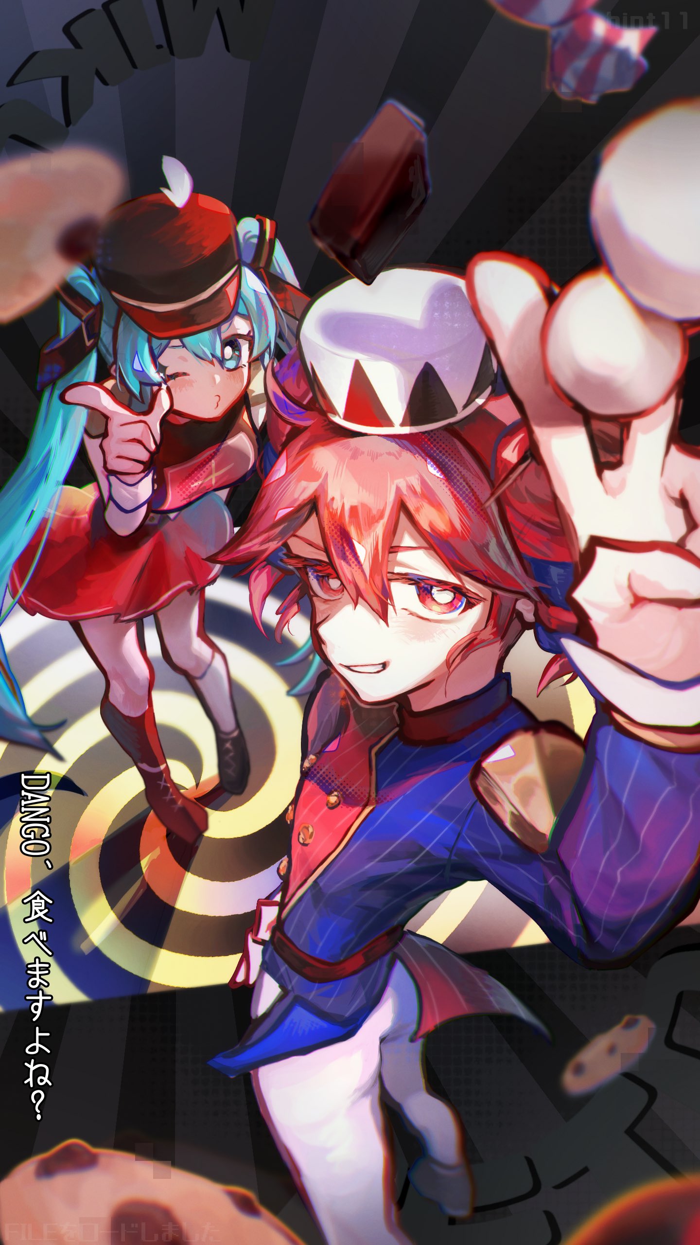 2girls, 3_ohuwahuwa, absurdres, alternate_costume, asymmetrical_legwear, belt, black_hat, blue_eyes