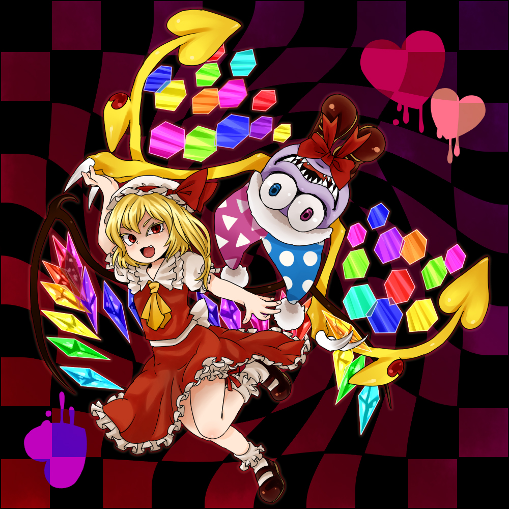 artist_request, blue_eyes, crossover, flandre_scarlet, hat, heart, heterochromia, ichiban_shibori