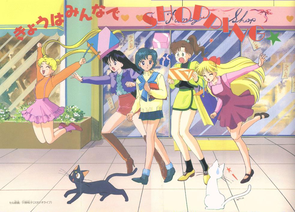 >_<, 5girls, ^_^, aino_minako, artemis_(sailor_moon), bishoujo_senshi_sailor_moon, friends, happy