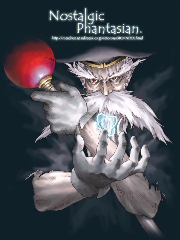 1boy, beard, black_hat, energy, facial_hair, gloves, hands_up, hat, holding, holding_staff, inagaki_yoshiaki, long_beard, long_eyebrows, looking_at_viewer, male_focus, maxwell_(tales), old, old_man, prototype_design, red_eyes, solo, staff, tales_of_(series), tales_of_phantasia, white_gloves, white_hair