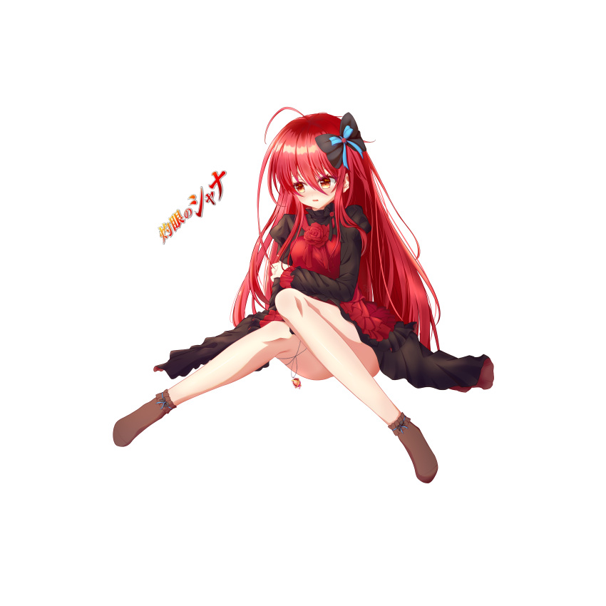 15144666223, 1girl, absurdres, alastor_(shakugan_no_shana), averting_eyes, black_bow, black_dress, blush