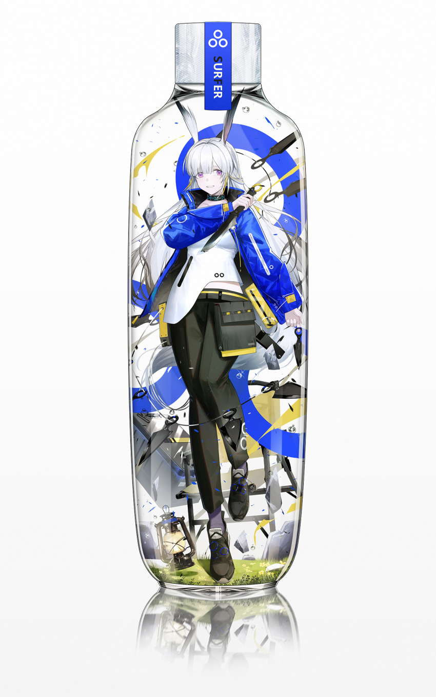 1girl, :d, absurdres, animal_ears, arknights, black_pants, black_shoes, black_socks