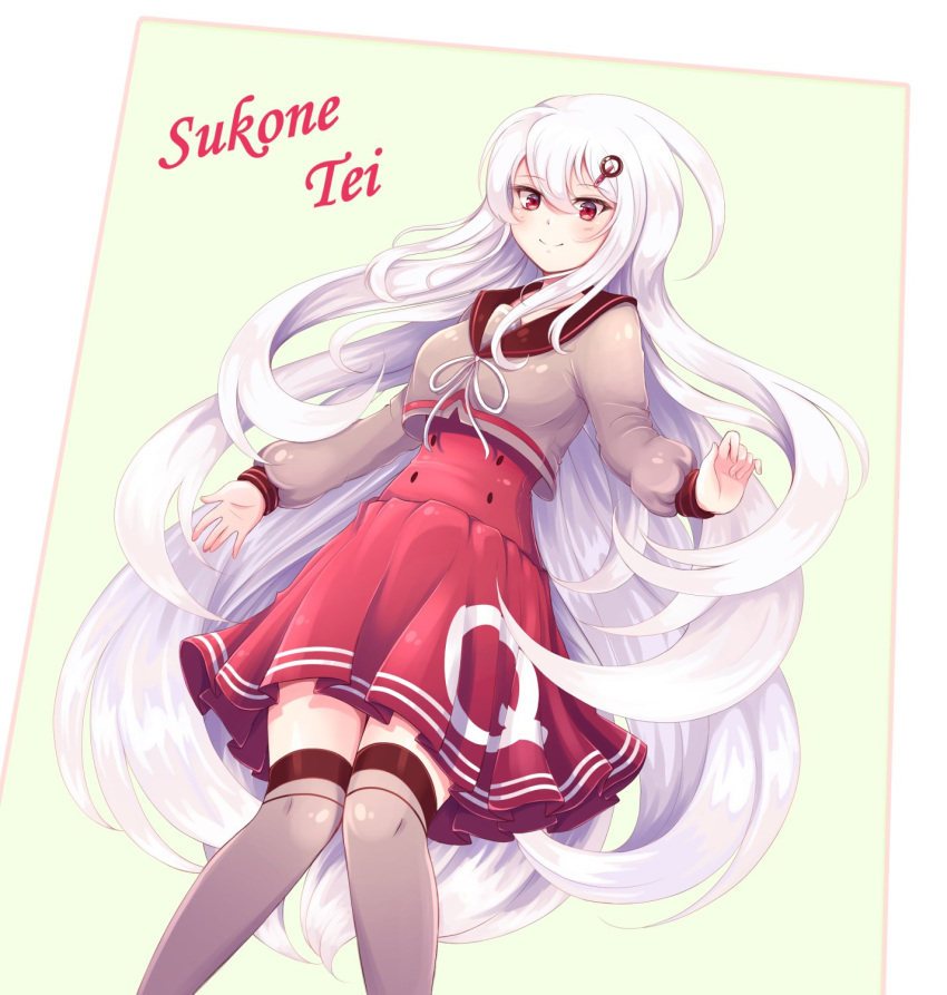 1girl, alternate_costume, blush, breasts, chanpotei, character_name, cropped_legs, grey_background