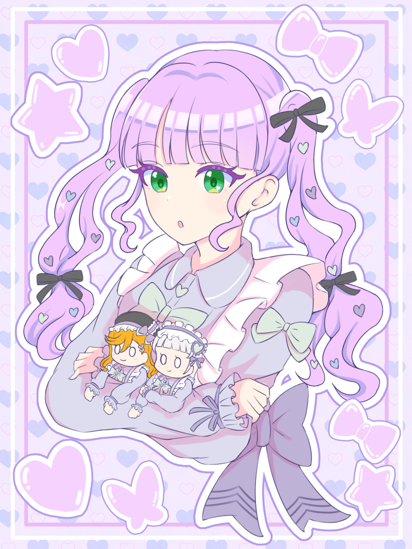 0_0, 3girls, :o, absurdres, aqua_bow, aqua_bowtie, araha, arashi_chisato