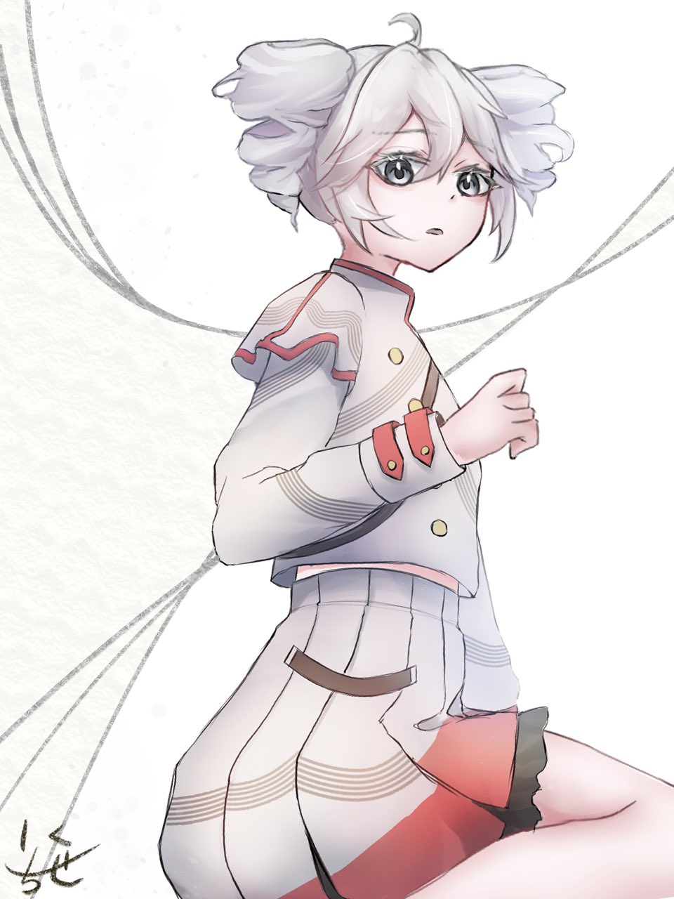 1girl, ahoge, alternate_color, alternate_hair_color, belt, black_belt, chiseru_01, hair_between_eyes