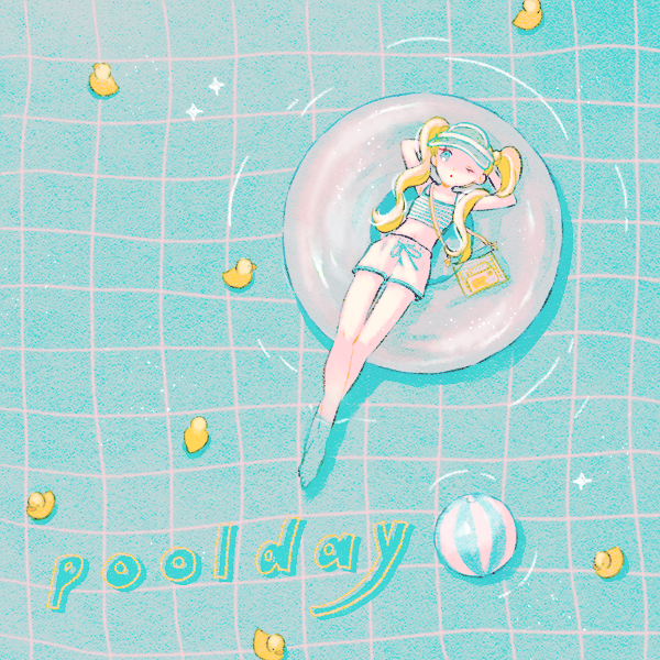 1girl, ball, beachball, blonde_hair, blue_background, blue_eyes, blue_shirt, blue_visor