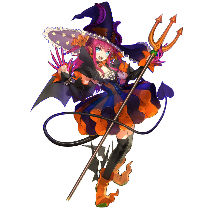 1girl, asymmetrical_horns, bat_(animal), bat_wings, black_thighhighs, blue_eyes, boots, detached_sleeves
