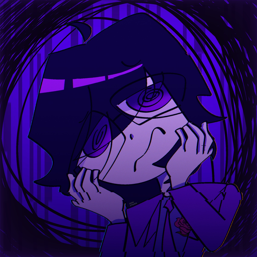 1boy, @_@, ahoge, black_hair, break_in_(series), colored, digital_art, glasses