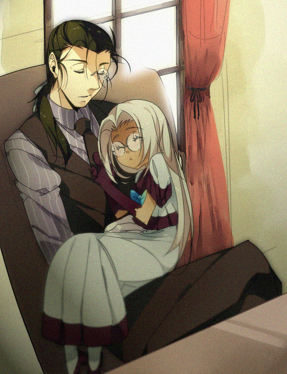 glasses, gloves, hellsing, highres, integra_hellsing, monocle, sleeping, tan