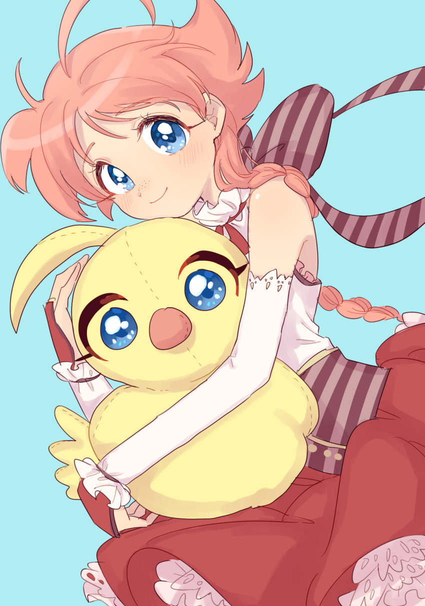 1girl, ahiru_(duck)_(princess_tutu), ahiru_(princess_tutu), ahoge, alternate_costume, bird, blue_eyes, blush