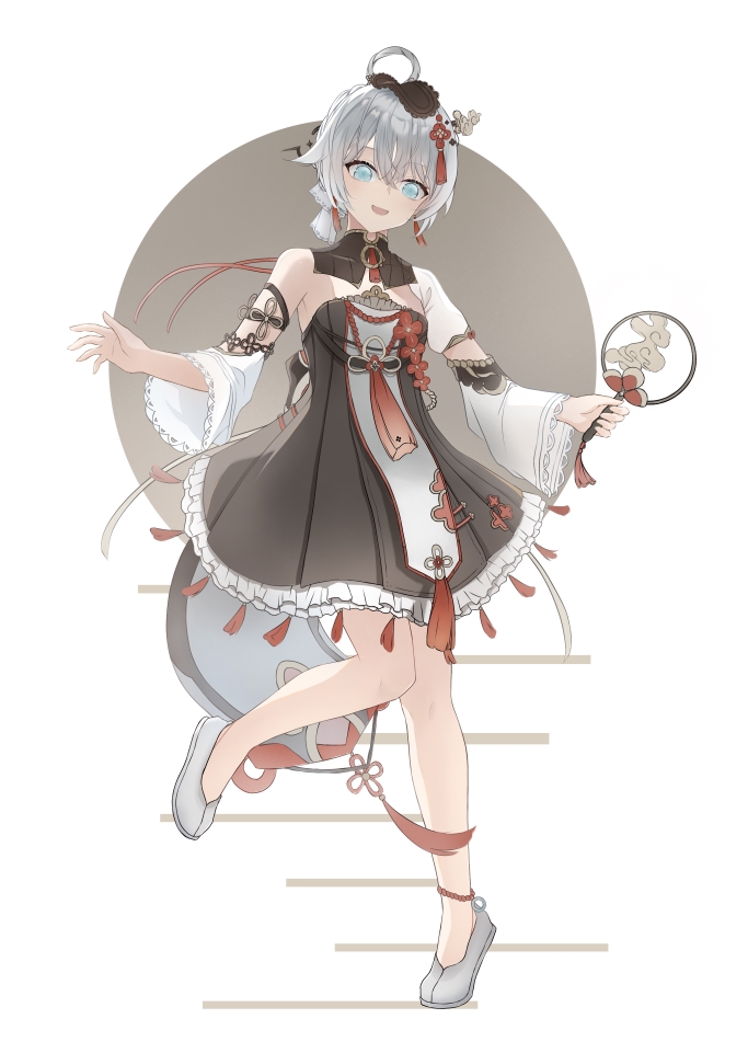 1girl, :d, blue_eyes, china_dress, chinese_clothes, dress, frilled_dress, frills