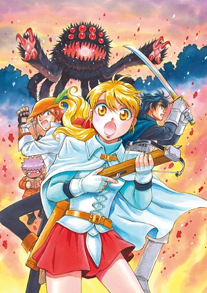 1girl, 3boys, black_gloves, blonde_hair, clay_s._anderson, commentary_request, crossbow, fingerless_gloves