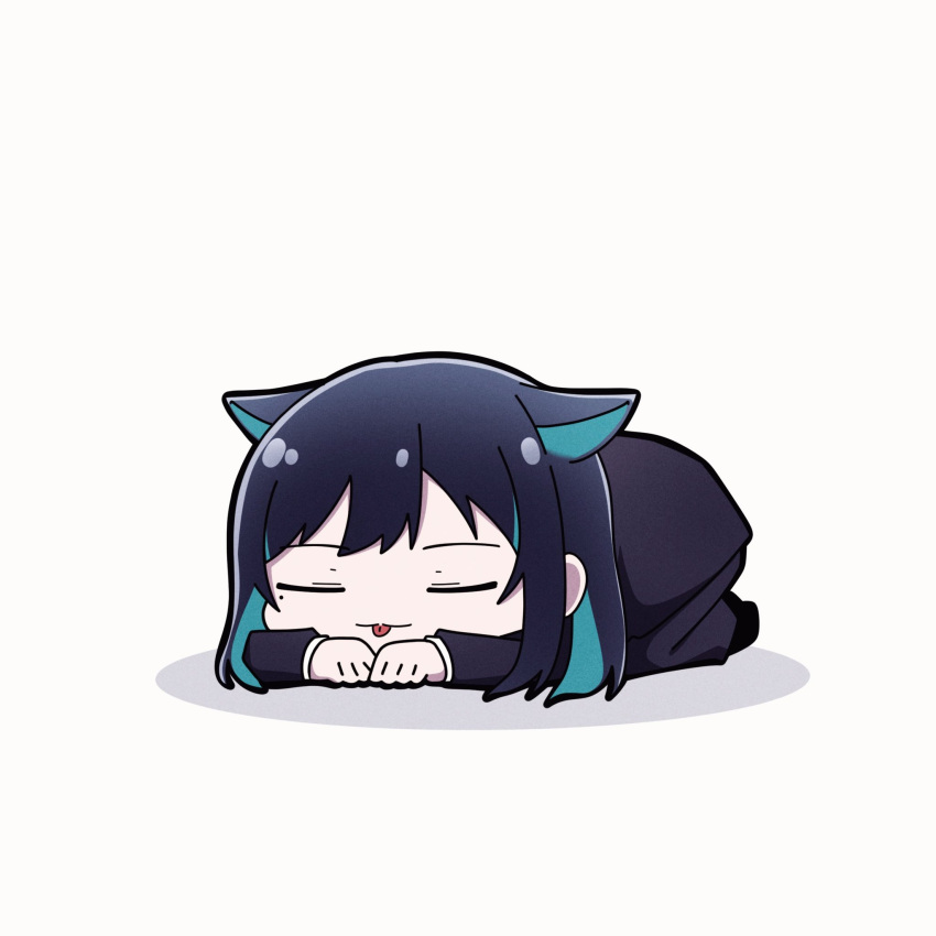 1girl, ado_(utaite), animal_ears, animal_hat, black_hair, blue_hair, cat_day, cat_ears