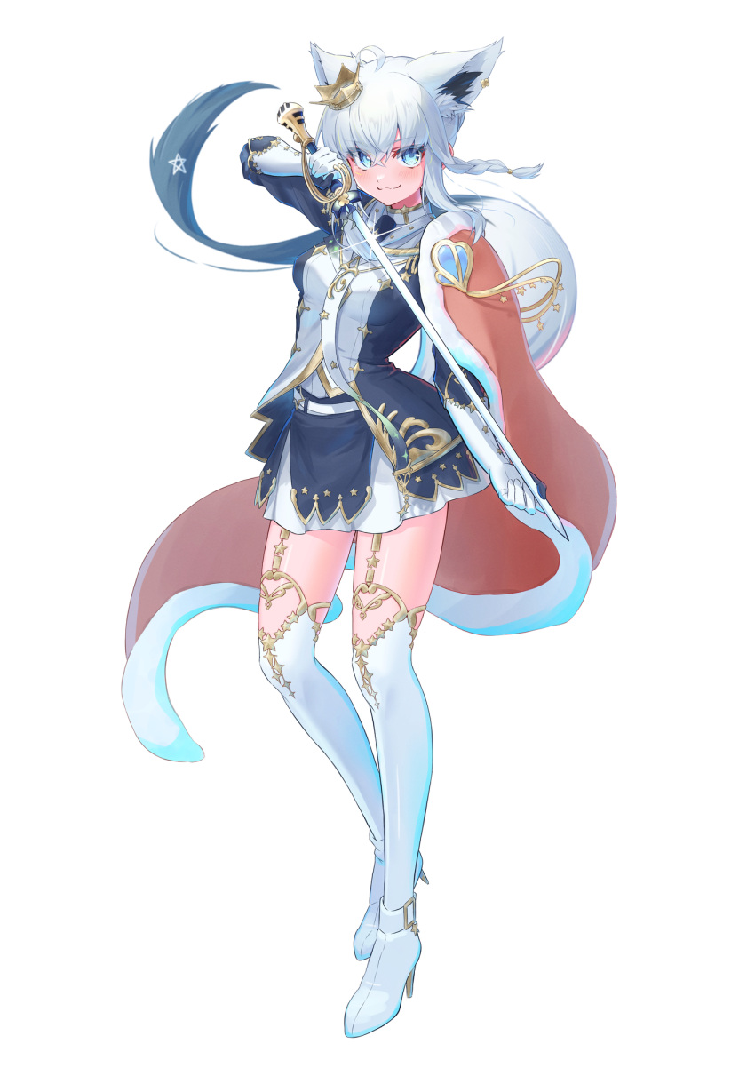 1girl, :3, ahoge, animal_ear_fluff, animal_ears, aqua_eyes, belt, blue_jacket