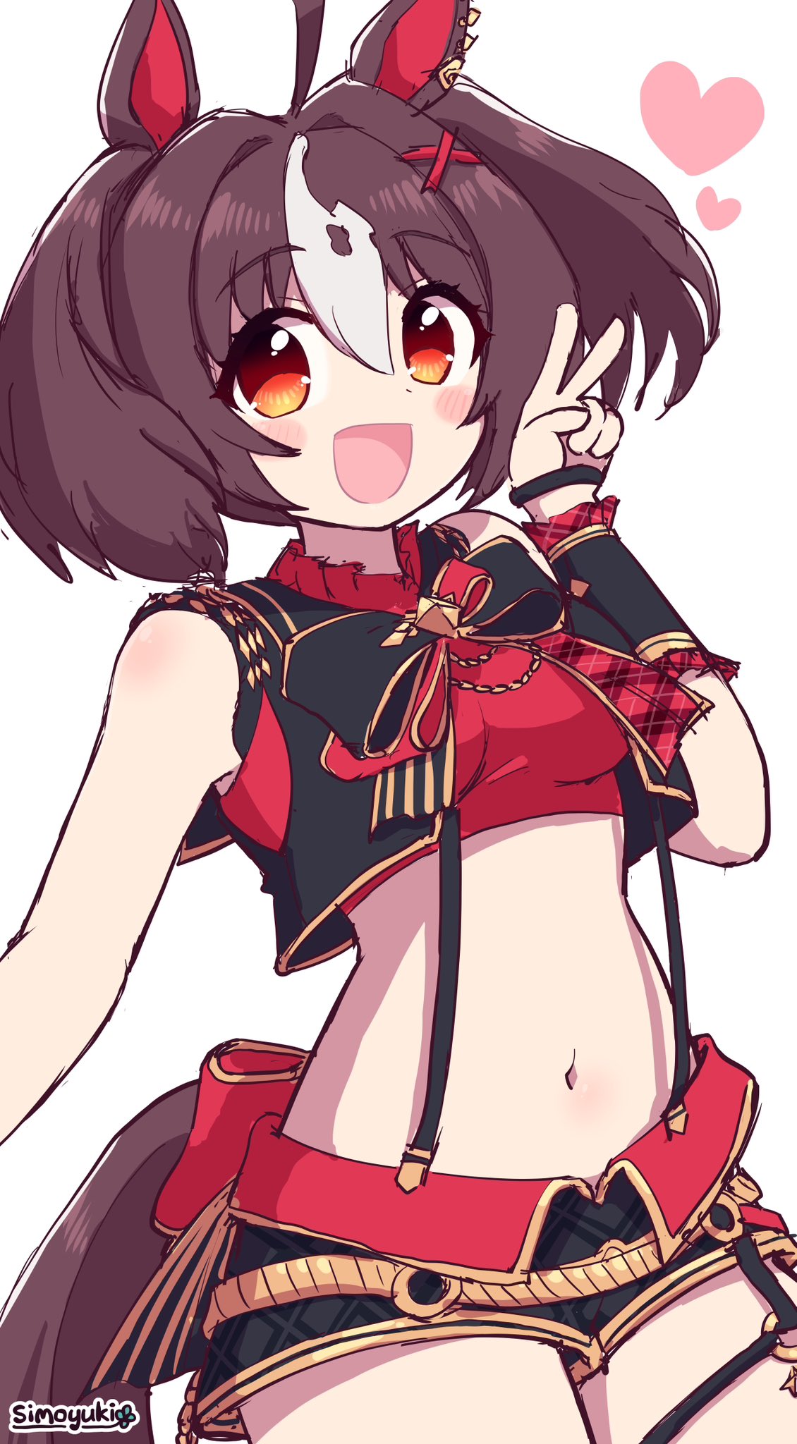 1girl, ahoge, animal_ears, artist_name, black_hair, breasts, brown_hair, commentary_request