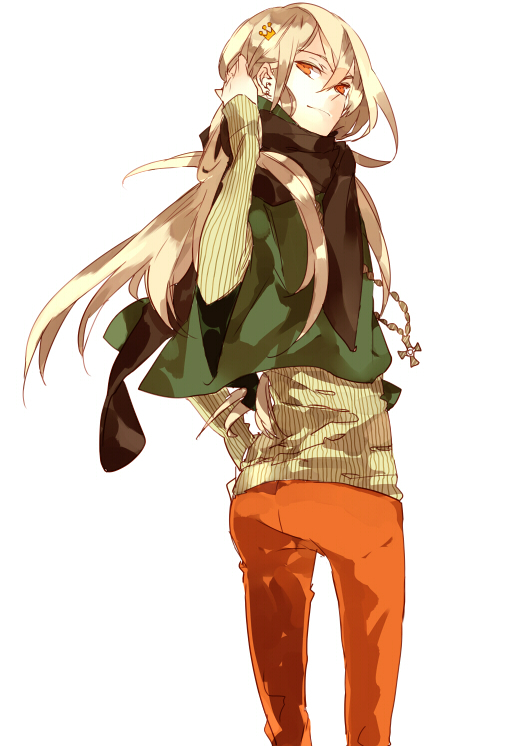 blonde_hair, inazuma_eleven, inazuma_eleven_(series), jewelry, long_hair, looking_back, necklace, pinstripe_shirt