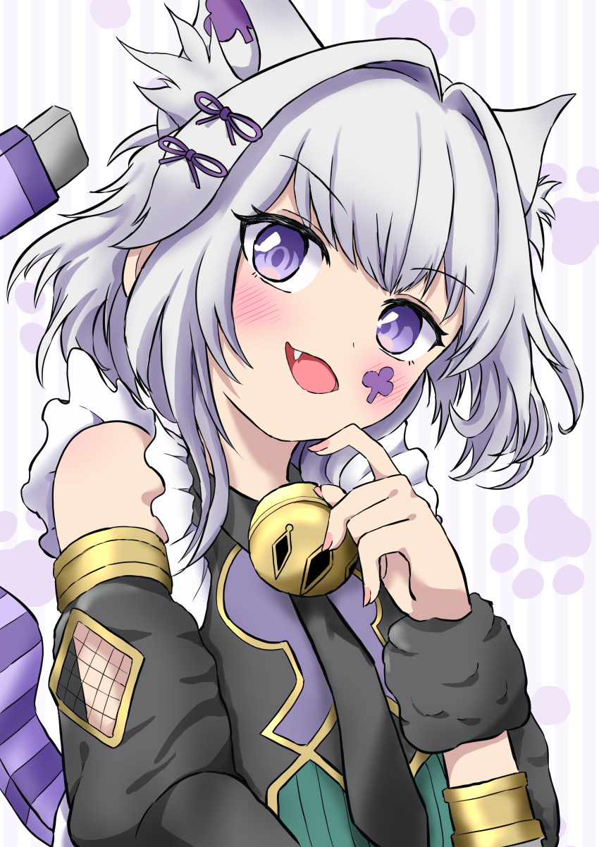 1girl, absurdres, animal_ears, animal_hands, ascot, bell, blush, cat_ears