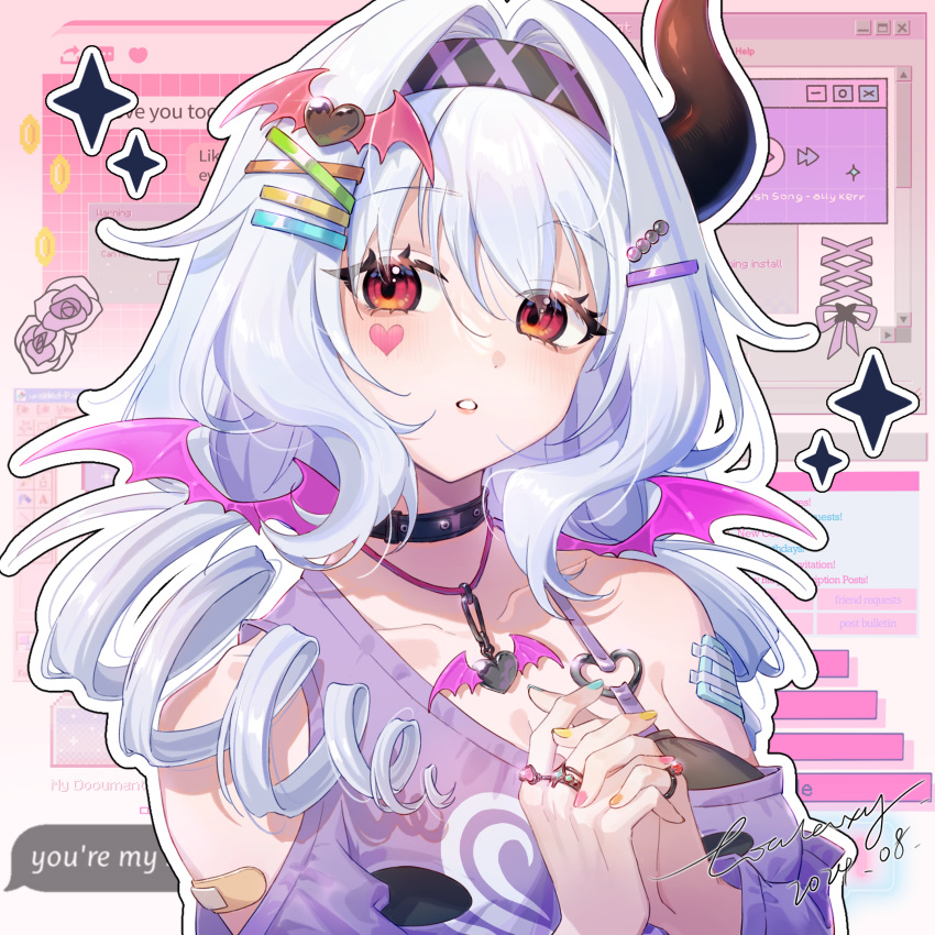 1girl, absurdres, bandaid, black_collar, box_galaxy, collar, collarbone, guardian_tales